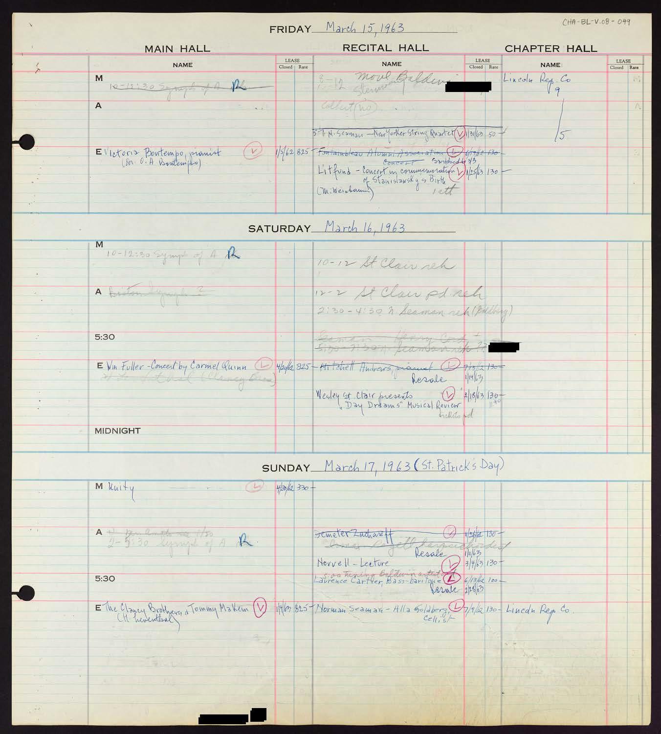 Carnegie Hall Booking Ledger, volume 8, page 49