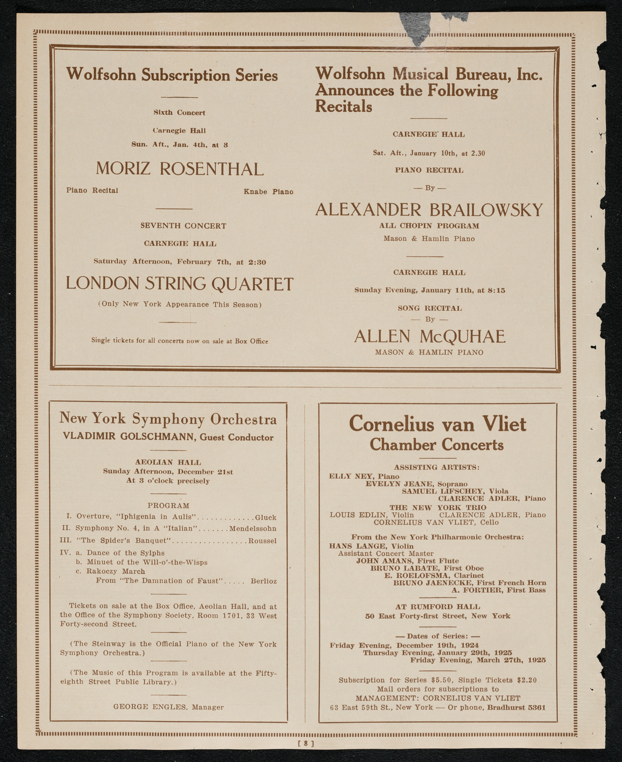 New York Philharmonic, December 12, 1924, program page 8