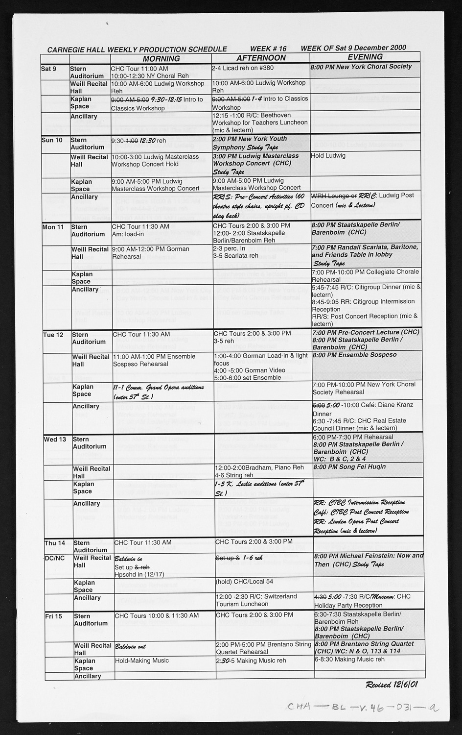 Carnegie Hall Booking Ledger, volume 46, page 31a