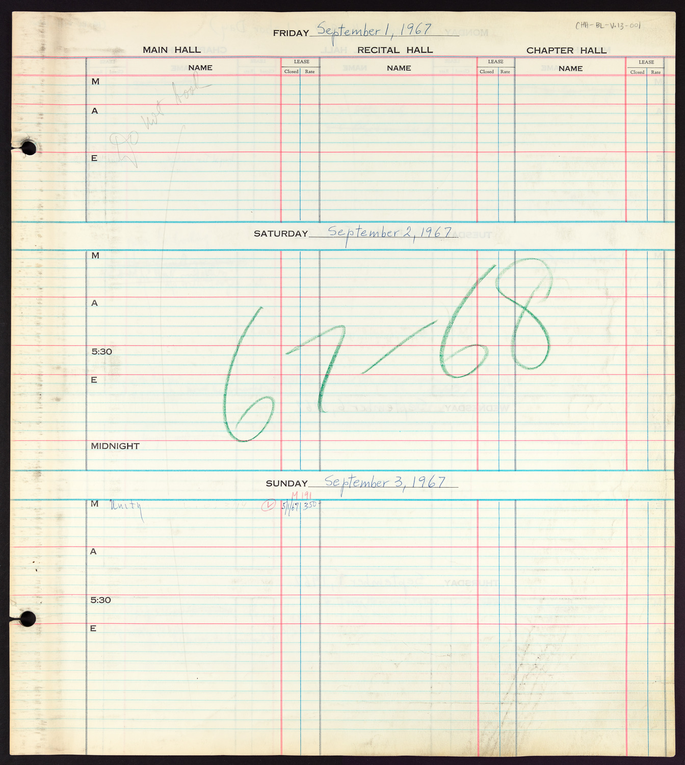 Carnegie Hall Booking Ledger, volume 13, page 1