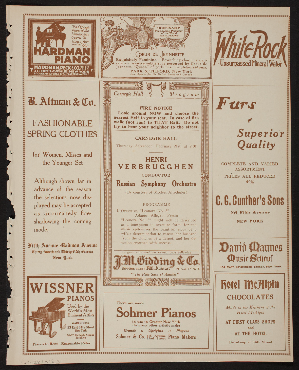 Henri Verbrugghen conducting The Russian Symphony Orchestra, February 21, 1918, program page 5