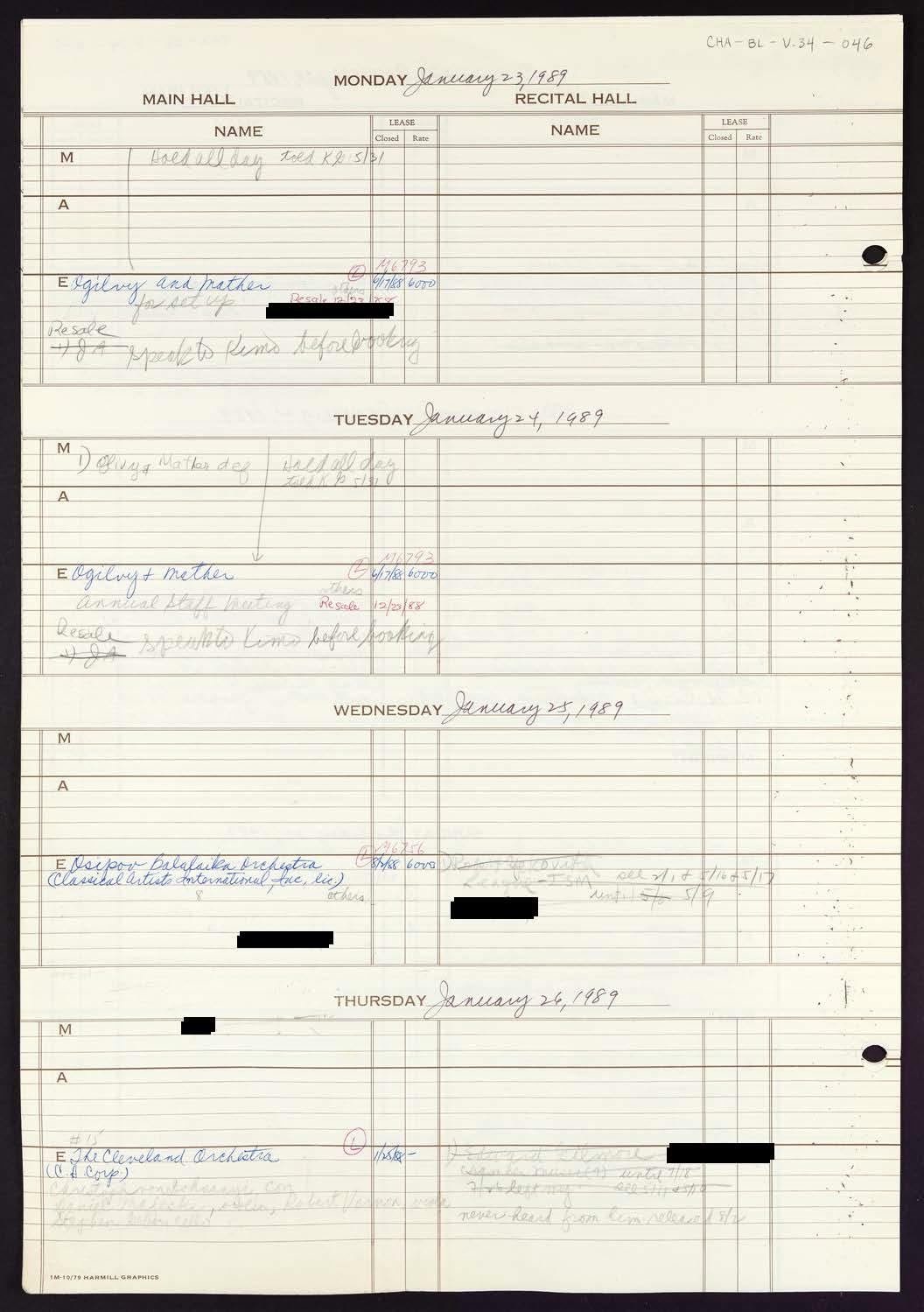 Carnegie Hall Booking Ledger, volume 34, page 46