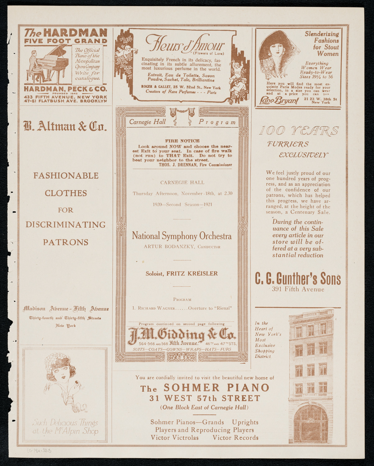 National Symphony Orchestra, November 18, 1920, program page 5