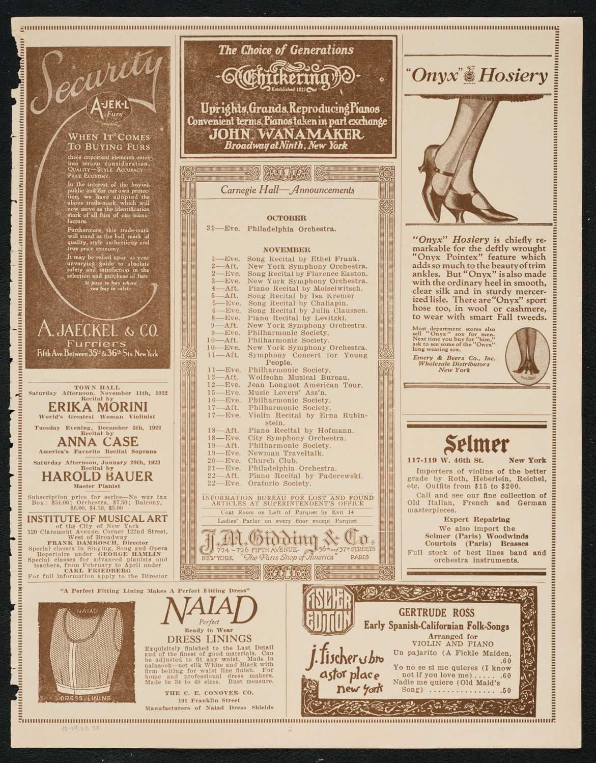 New York College of Music and American Conservatory of Music Faculty Concert with Orchestra, October 29, 1922, program page 3