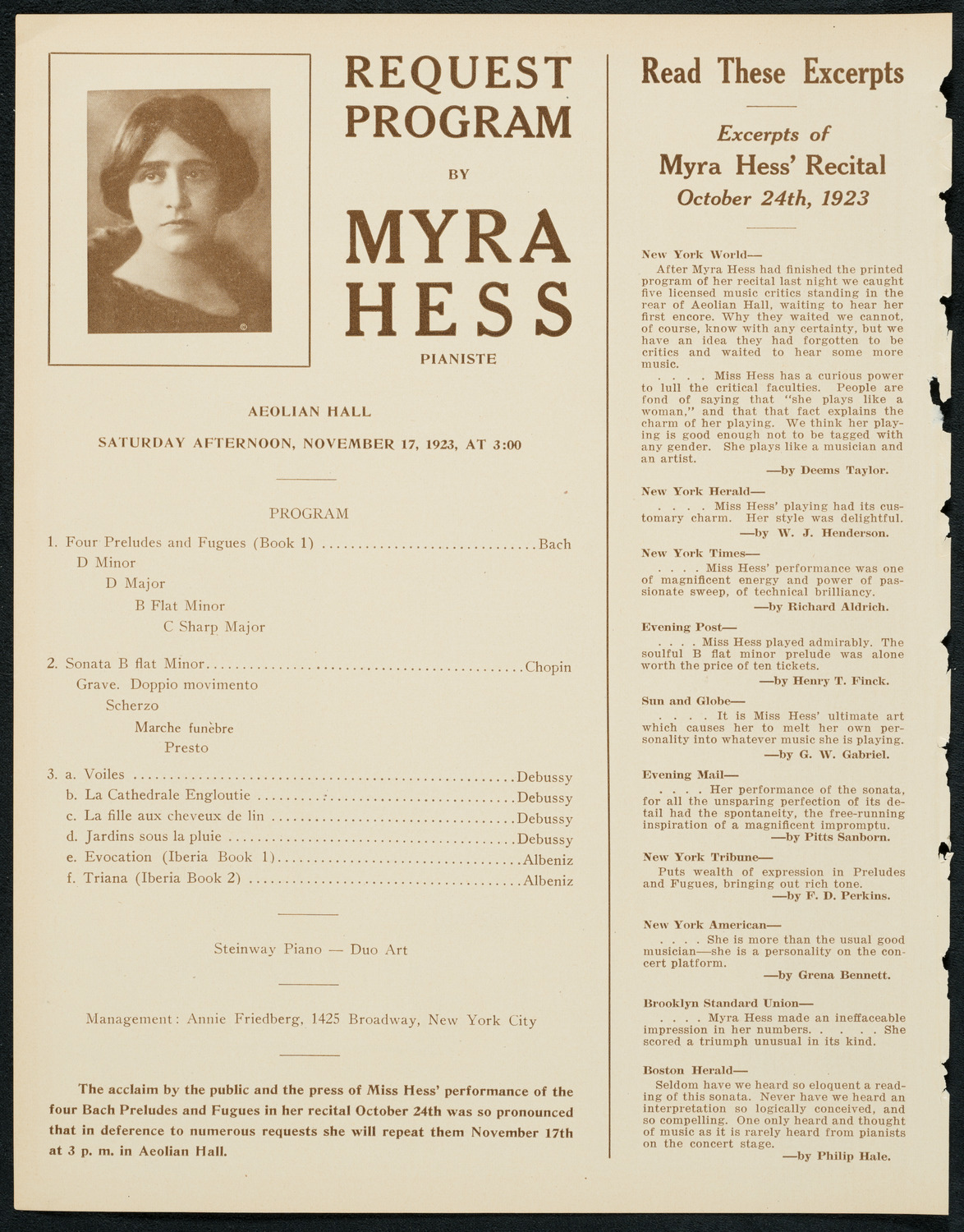 Margaret Matzenauer, Mezzo-Soprano, November 13, 1923, program page 4
