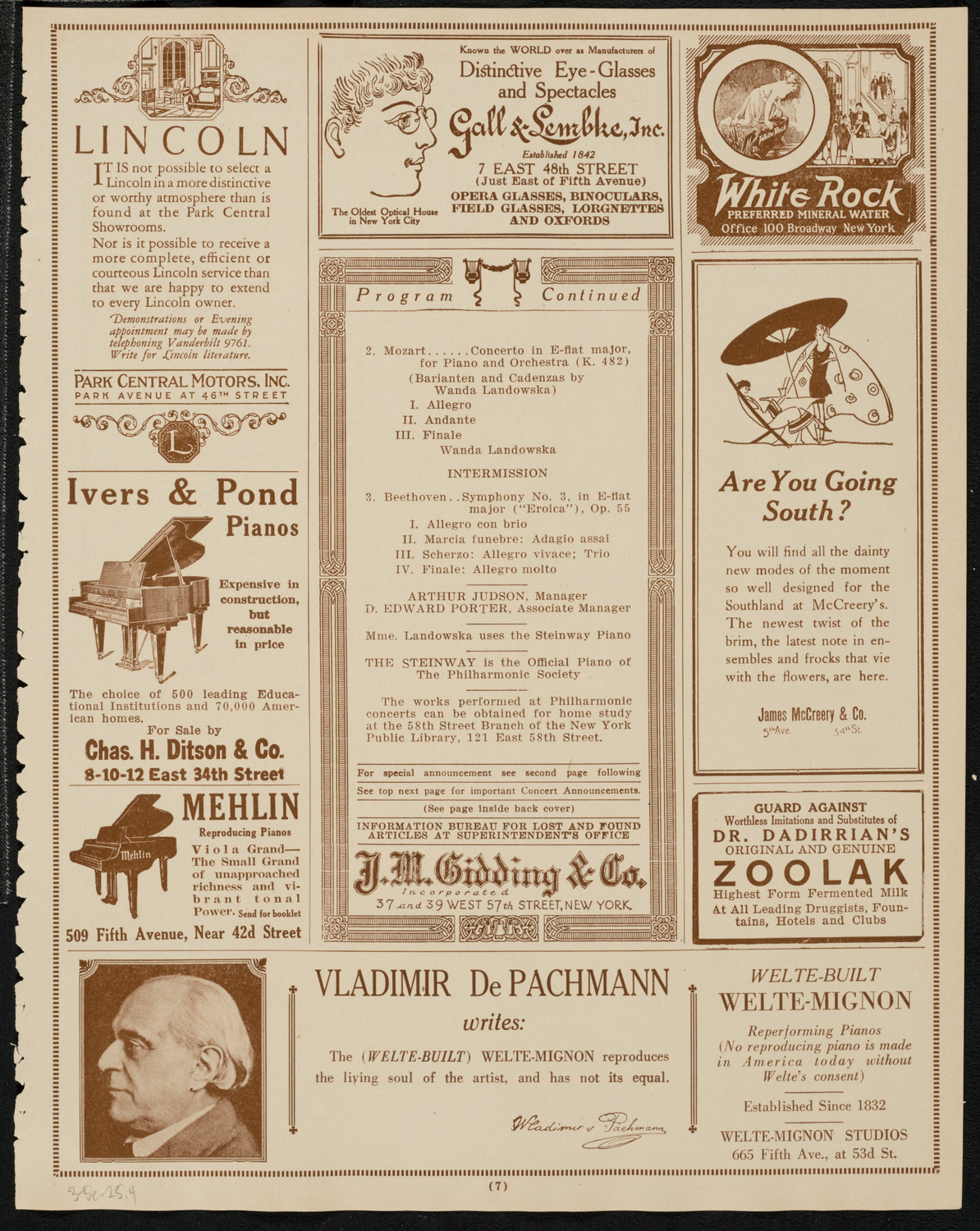 New York Philharmonic, March 5, 1925, program page 7