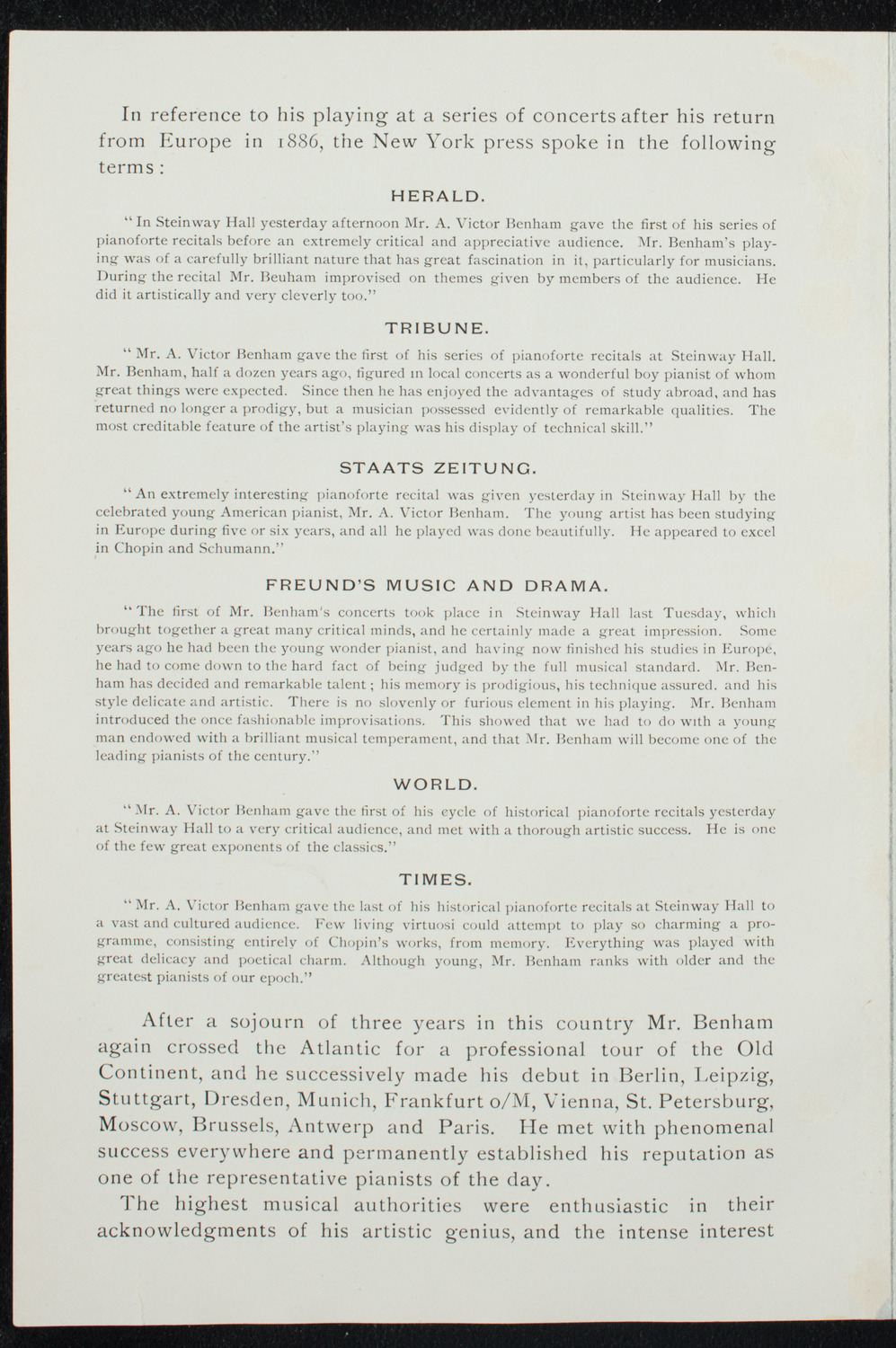 A. Victor Benham with Orchestra, April 21, 1891, program page 4