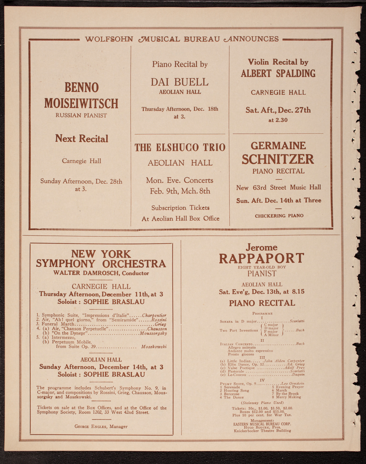 New Symphony Orchestra, December 9, 1919, program page 8