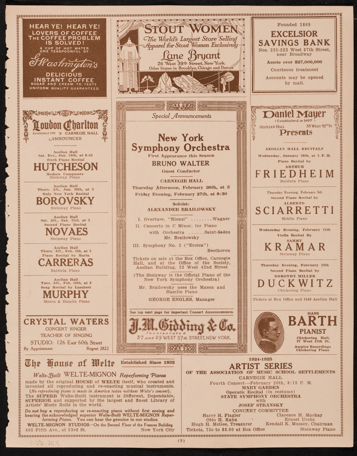 New York Symphony Orchestra, January 23, 1925, program page 9