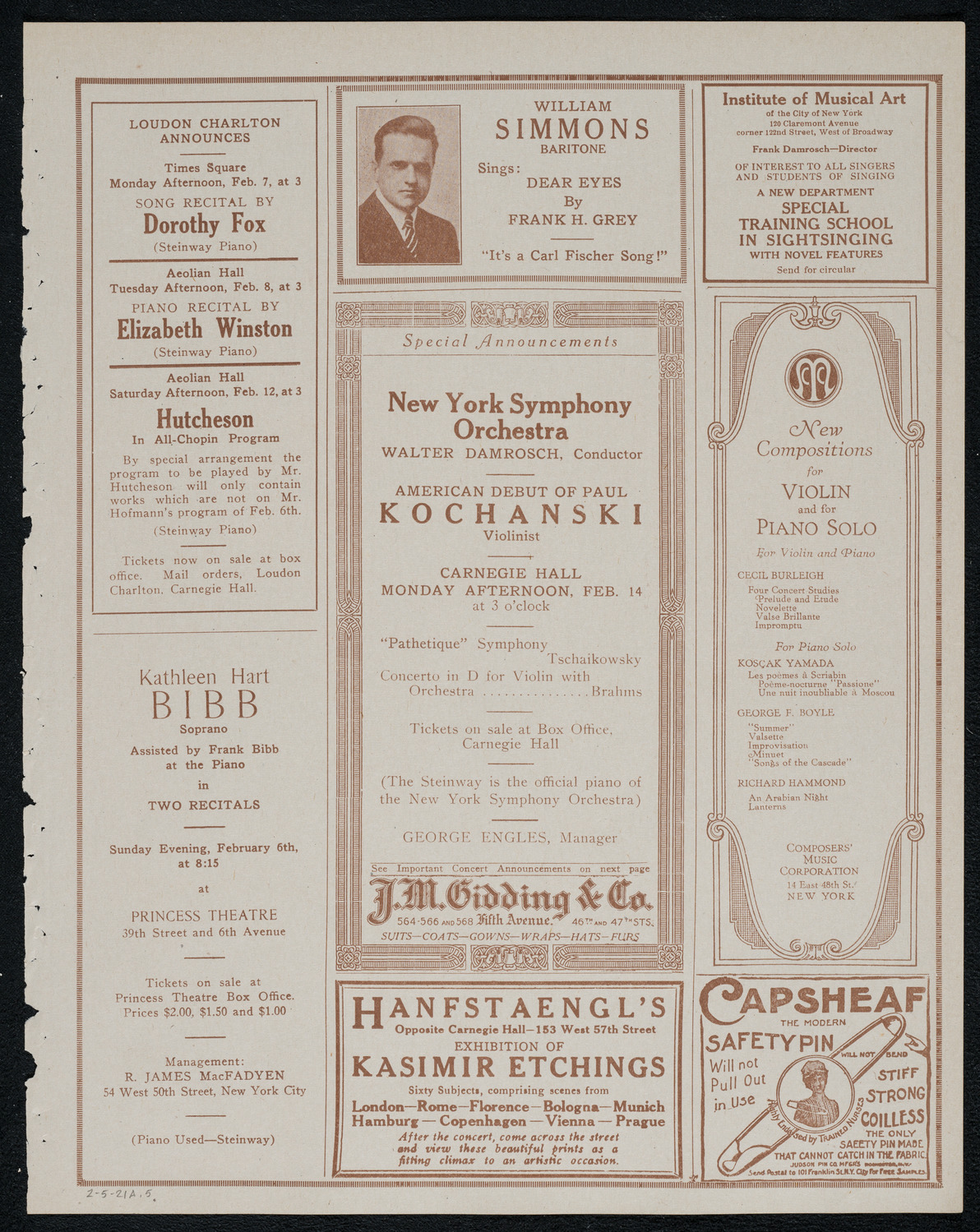 Boston Symphony Orchestra, February 5, 1921, program page 9