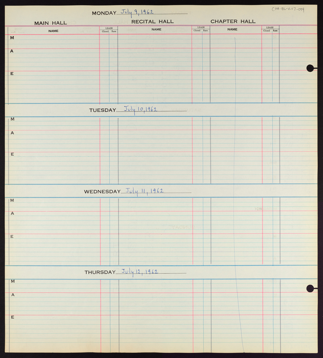 Carnegie Hall Booking Ledger, volume 7, page 94