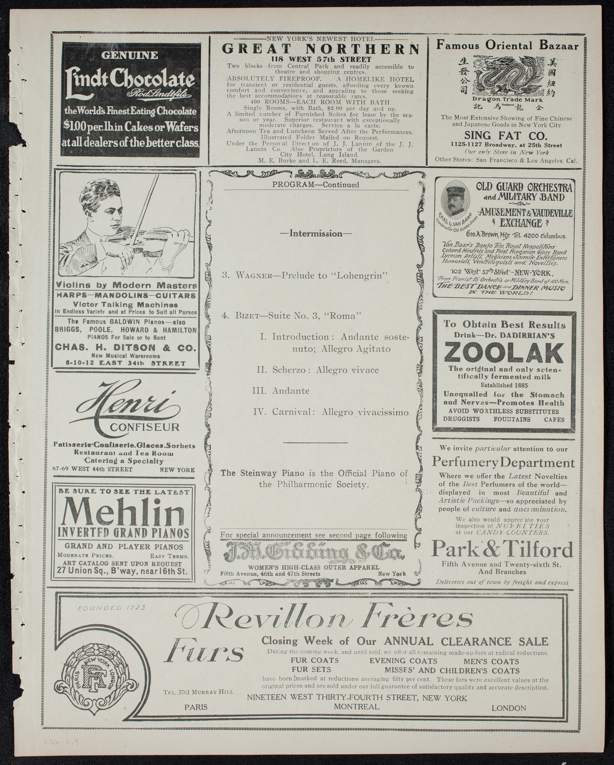 New York Philharmonic, January 31, 1911, program page 7