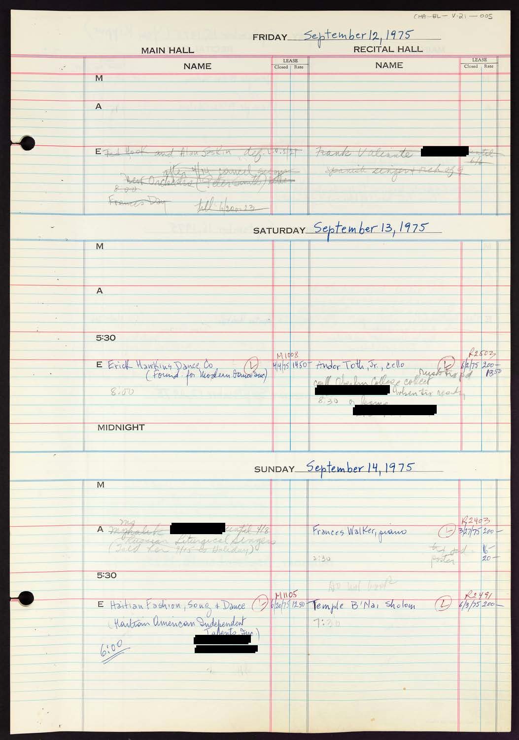 Carnegie Hall Booking Ledger, volume 21, page 5