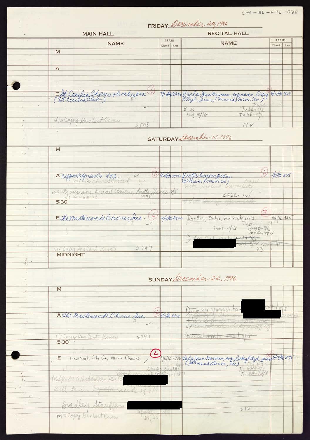 Carnegie Hall Booking Ledger, volume 42, page 35