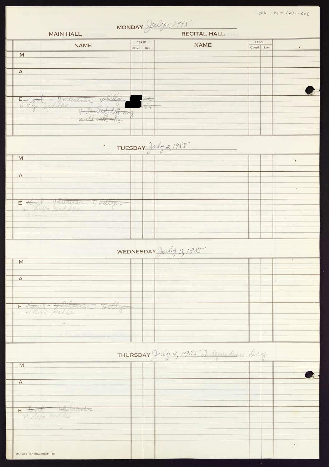 Carnegie Hall Booking Ledger, volume 30, page 90