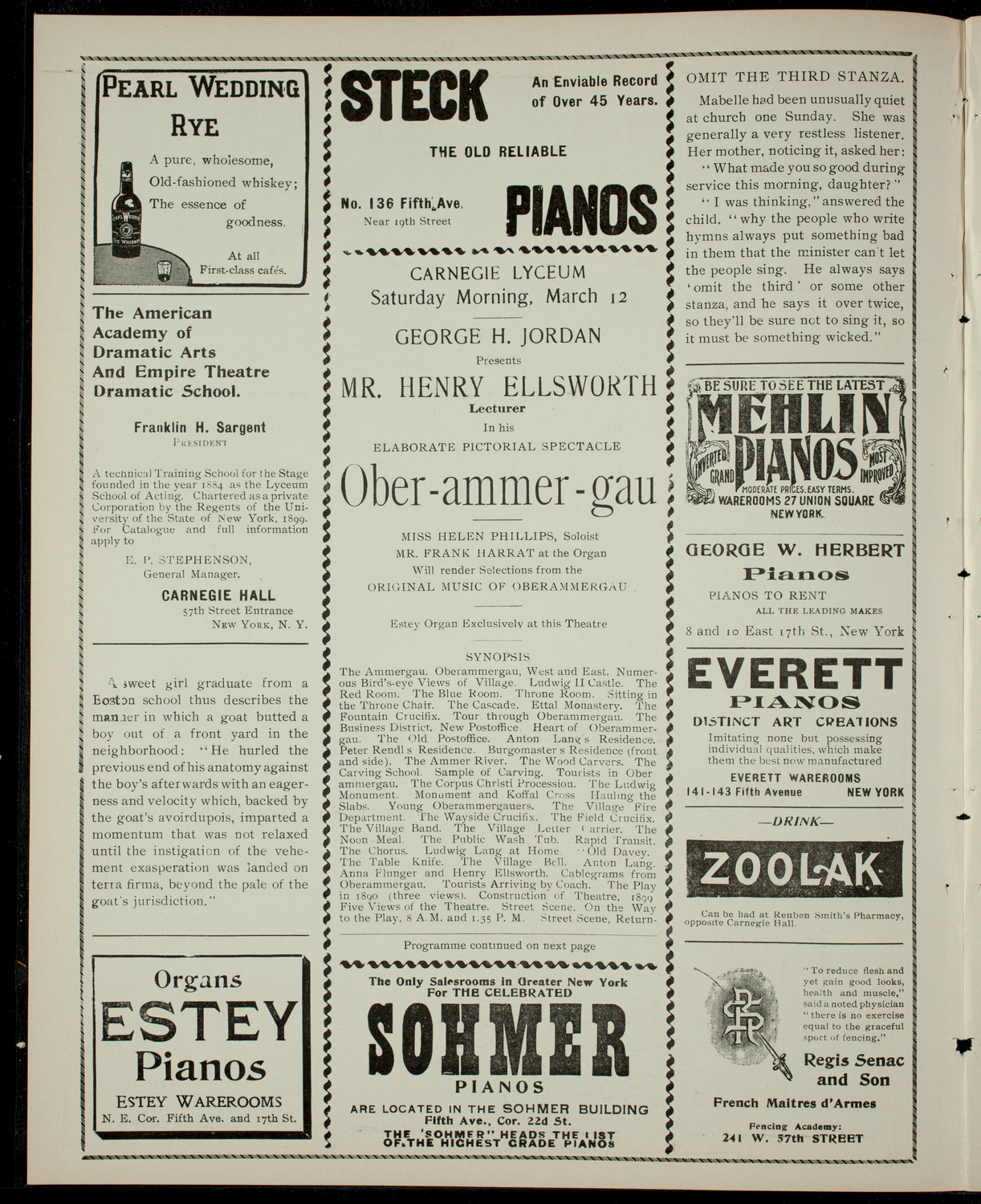 Lecture by Henry Ellsworth, March 12, 1904, program page 2