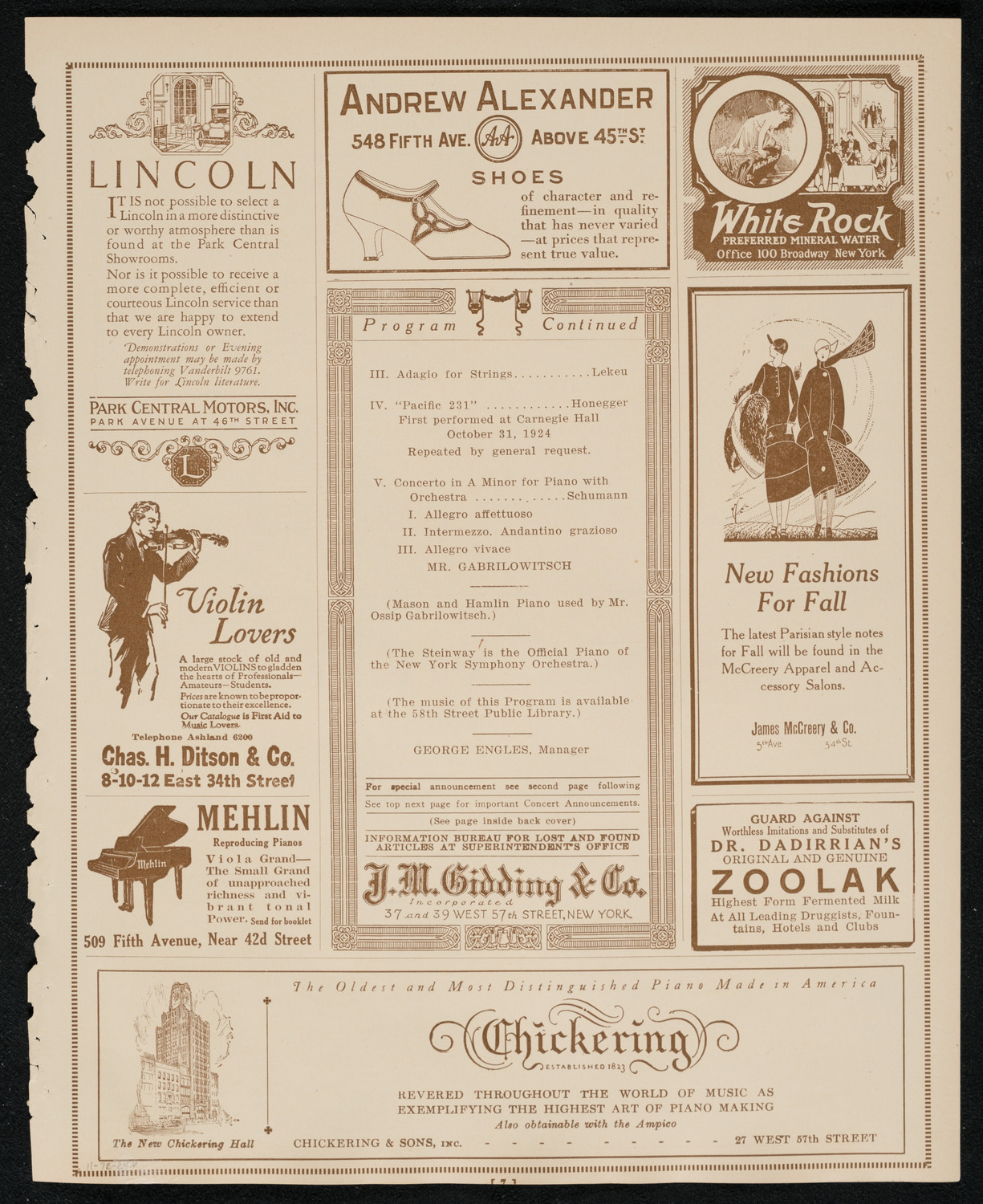 New York Symphony Orchestra, November 7, 1924, program page 7