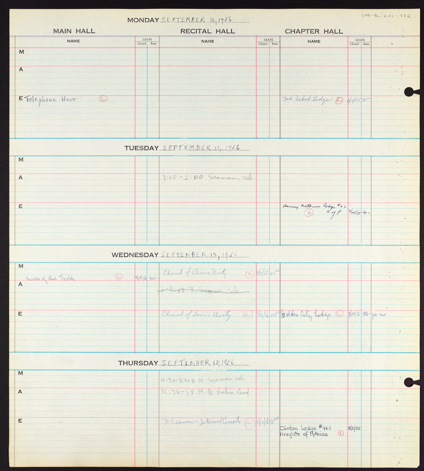 Carnegie Hall Booking Ledger, volume 1, page 102