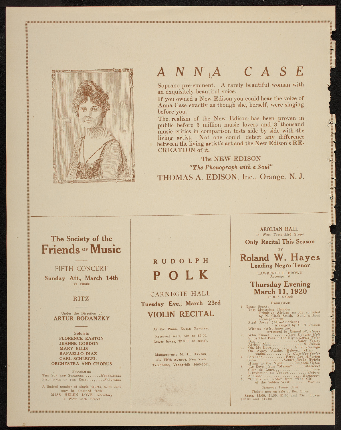 Philadelphia Orchestra, March 9, 1920, program page 2