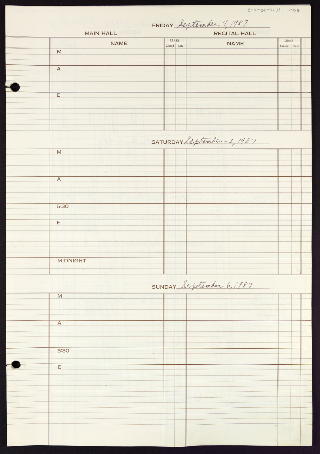 Carnegie Hall Booking Ledger, volume 33, page 5