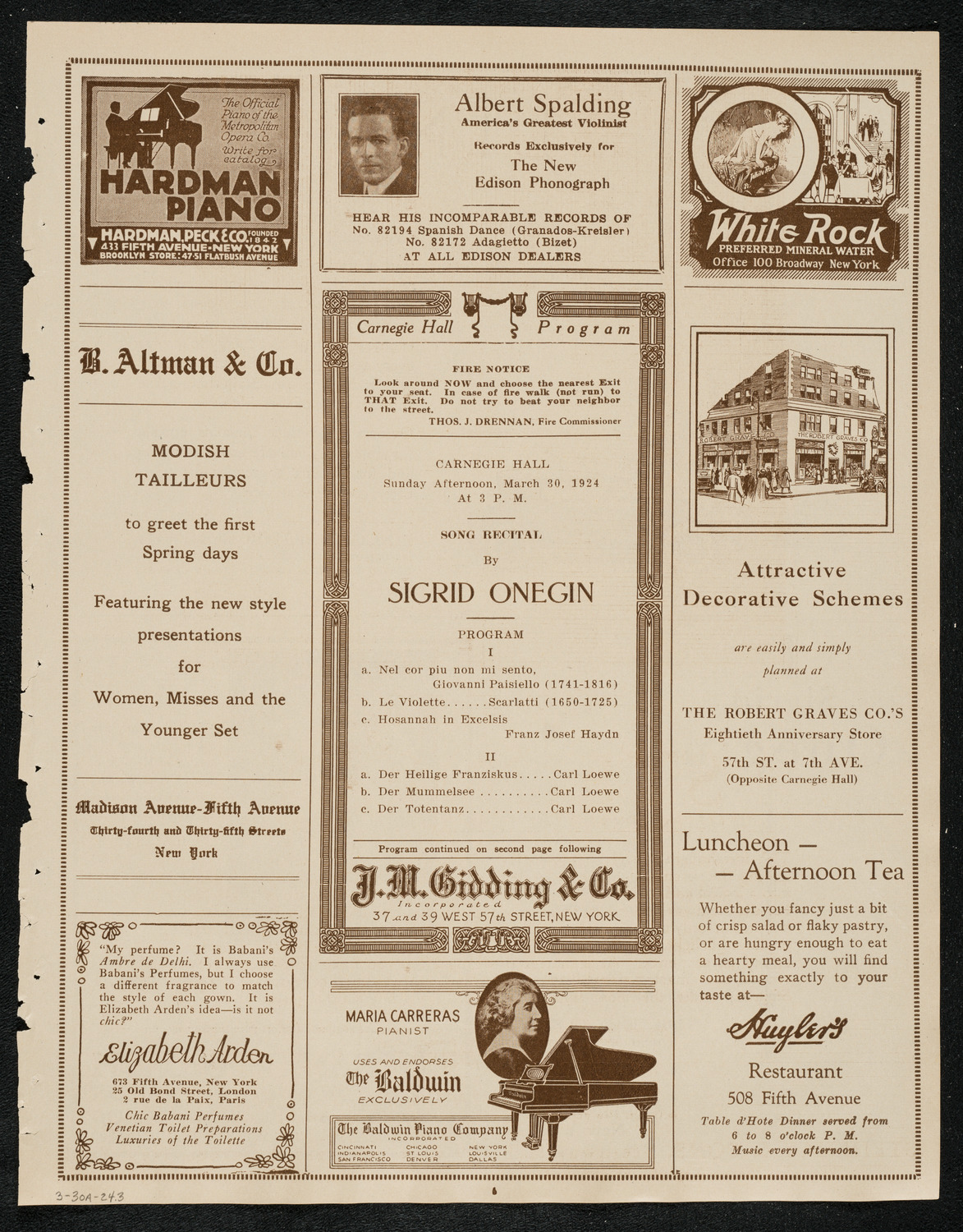 Sigrid Onégin, Contralto, March 30, 1924, program page 5