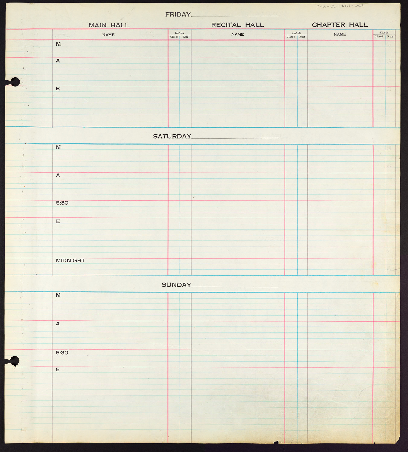 Carnegie Hall Booking Ledger, volume 1, page 1