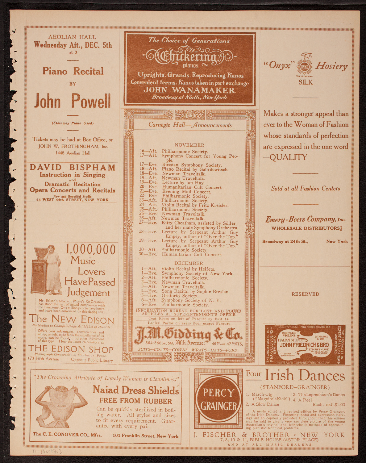New York Philharmonic, November 15, 1917, program page 3