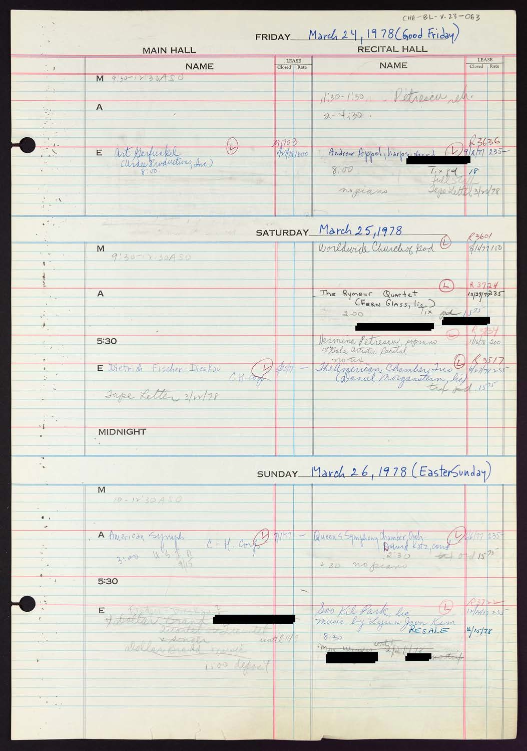 Carnegie Hall Booking Ledger, volume 23, page 63