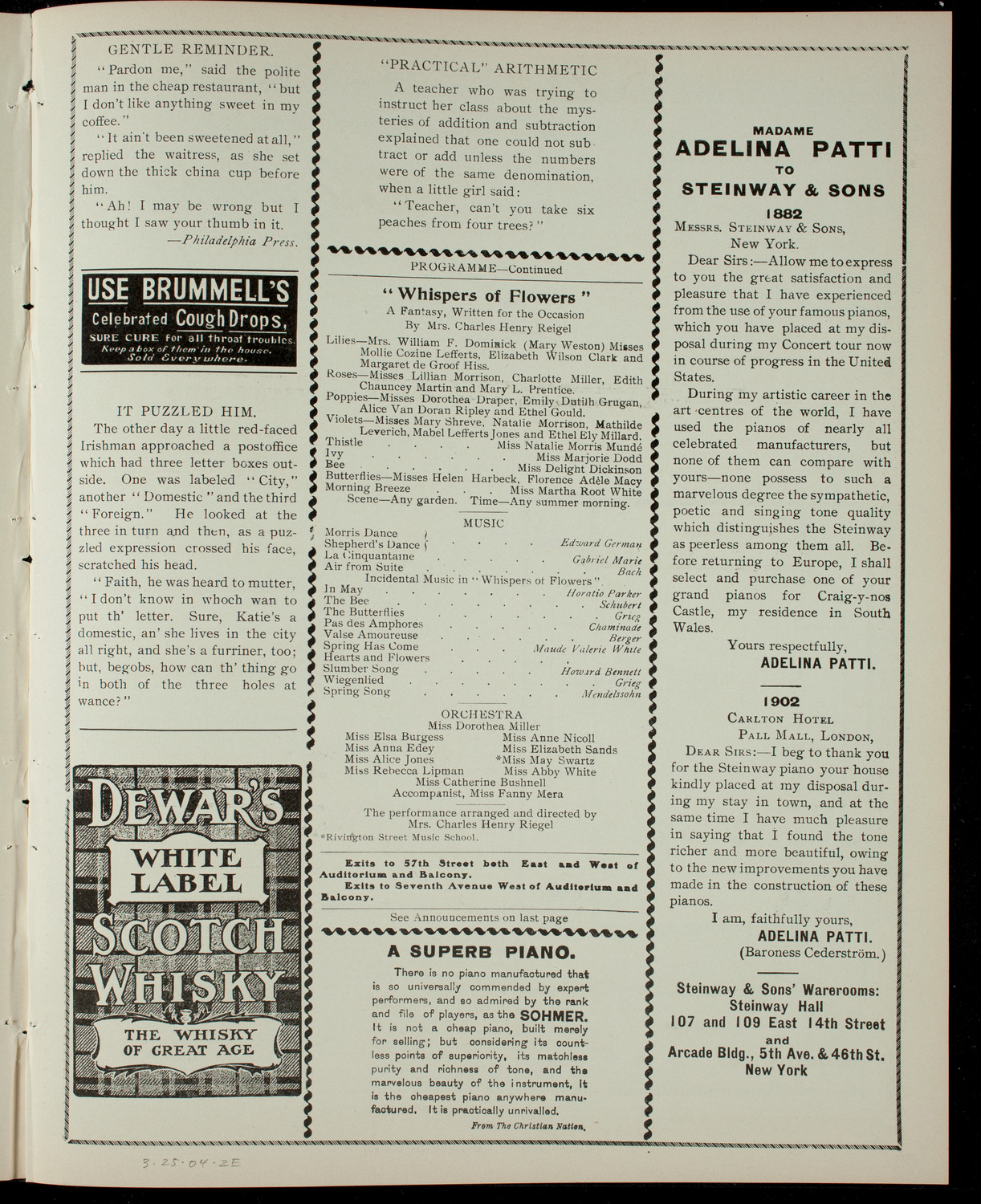 Miss Spence School Society/ Benefit: Class for Crippled Children, March 25, 1904, program page 3