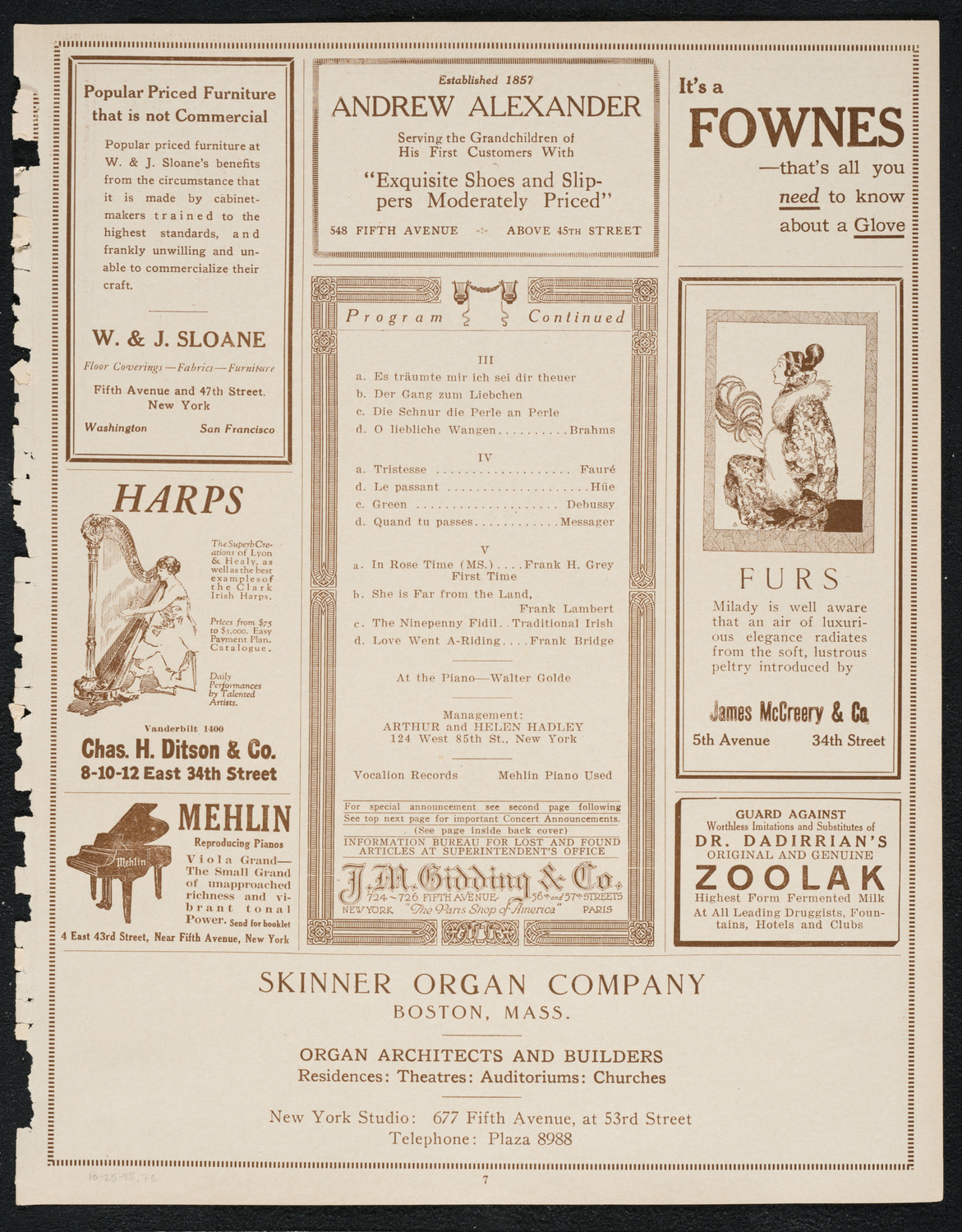 Colin O'More, Tenor, October 25, 1922, program page 7