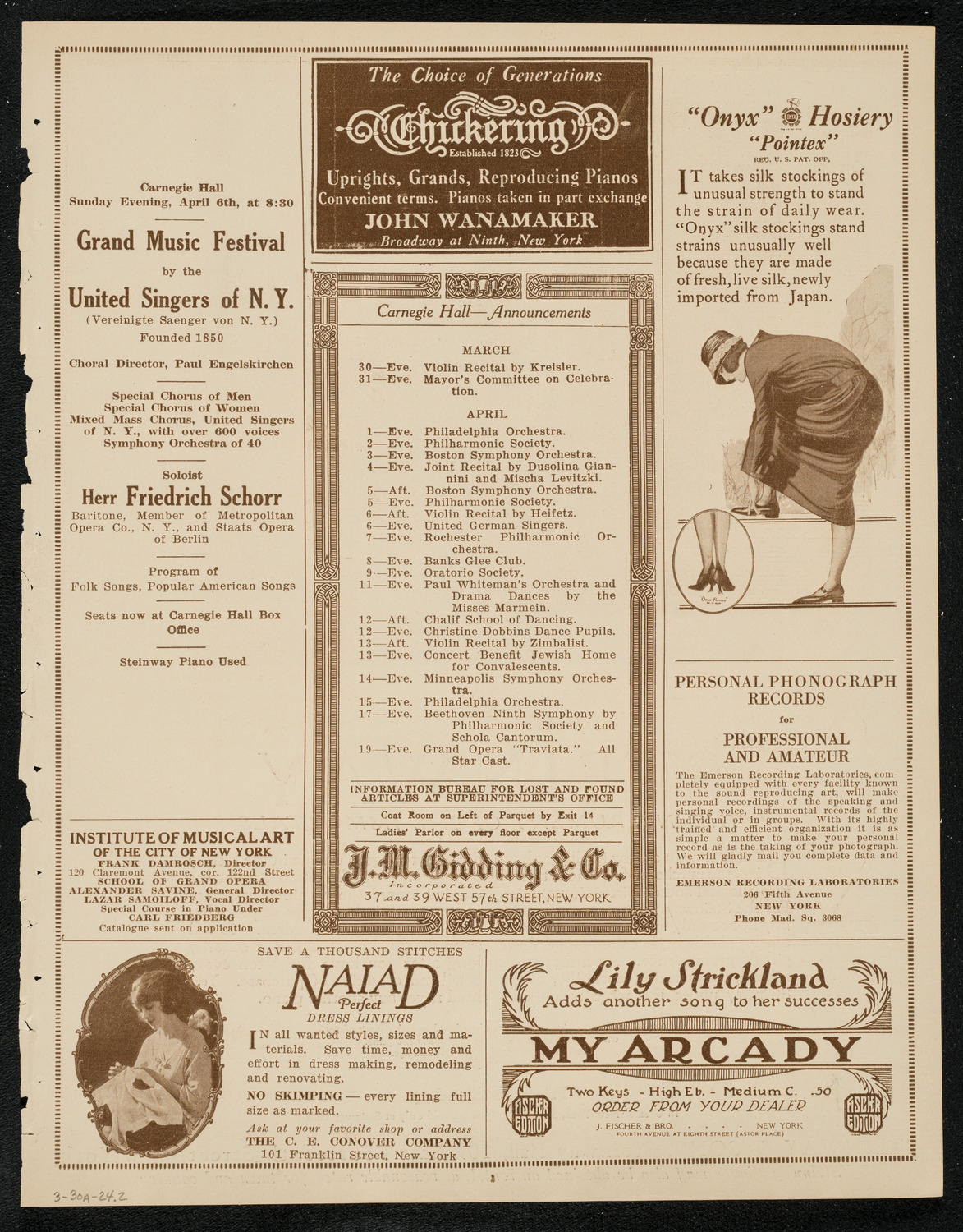 Sigrid Onégin, Contralto, March 30, 1924, program page 3