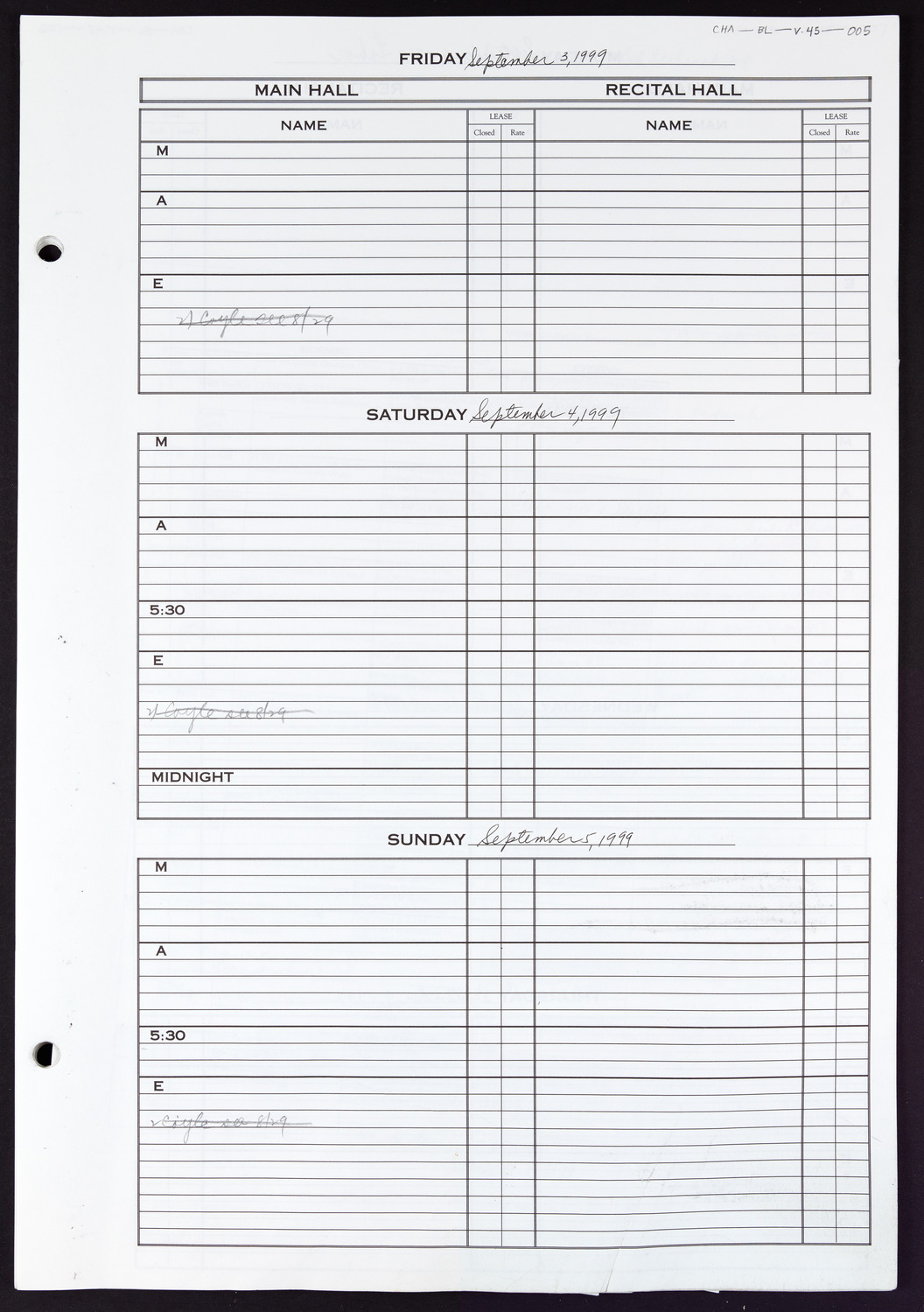 Carnegie Hall Booking Ledger, volume 45, page 5