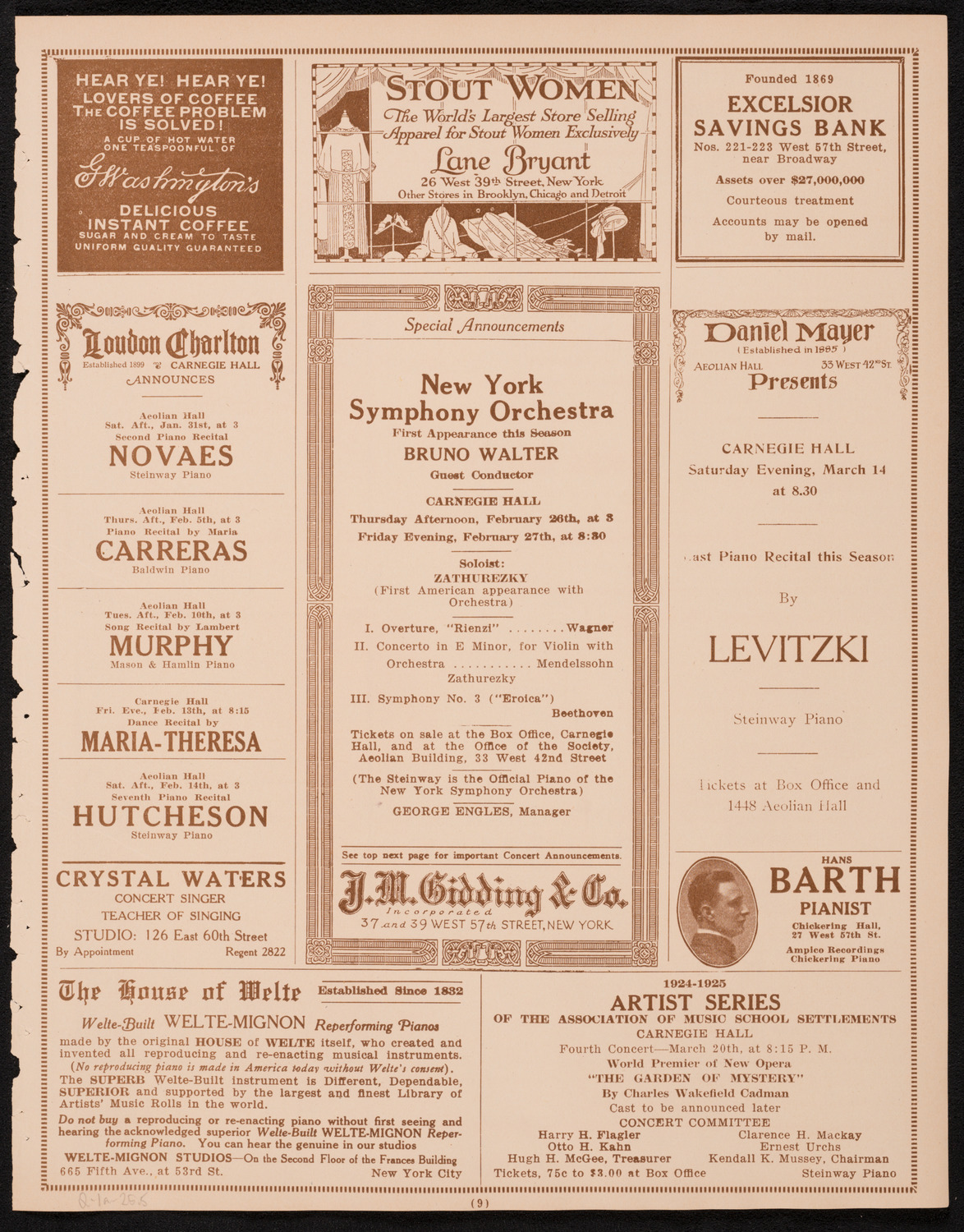 Jascha Heifetz, Violin, February 1, 1925, program page 9