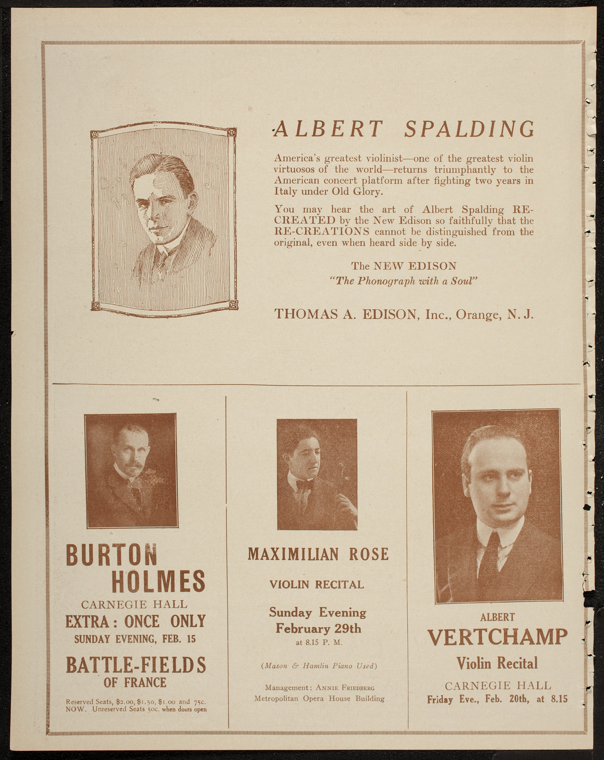 Albert Spalding, Violin, February 14, 1920, program page 2