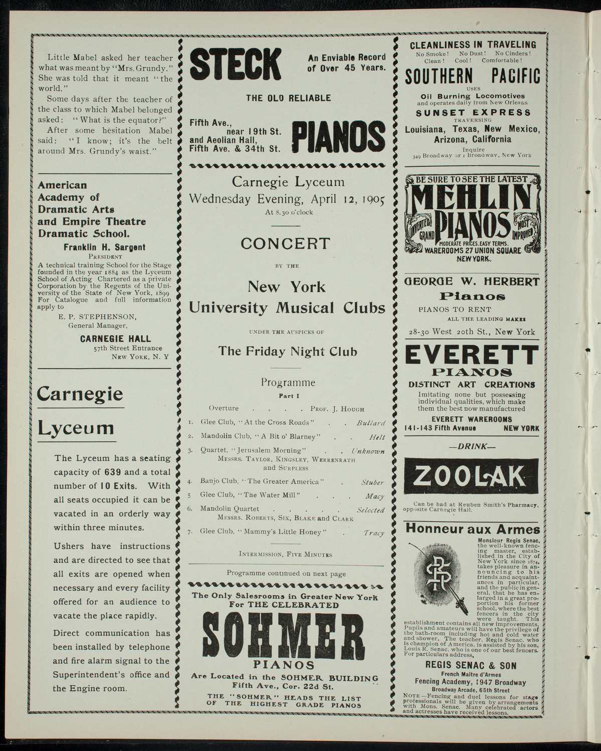 New York University Musical Clubs, April 12, 1905, program page 2