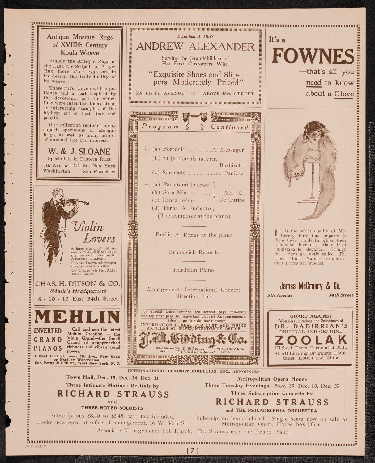 Giuseppe Danise, Baritone, November 9, 1921, program page 7