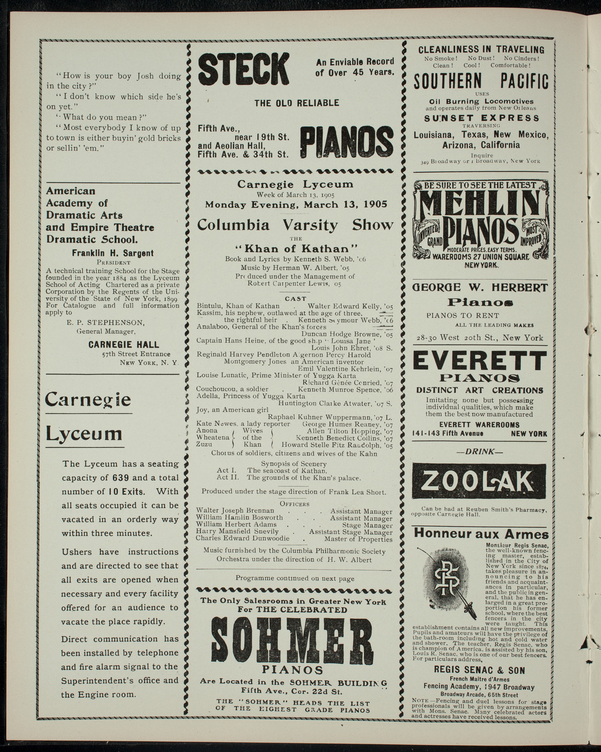 Columbia Varsity Show, March 13, 1905, program page 2