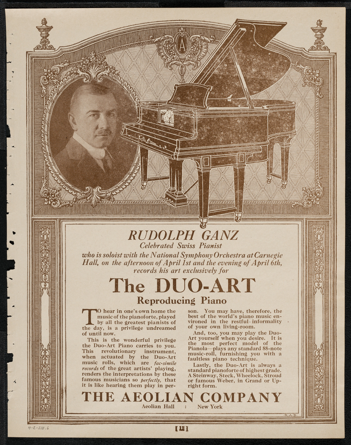 Mishel Piastro, Violin, April 2, 1921, program page 11