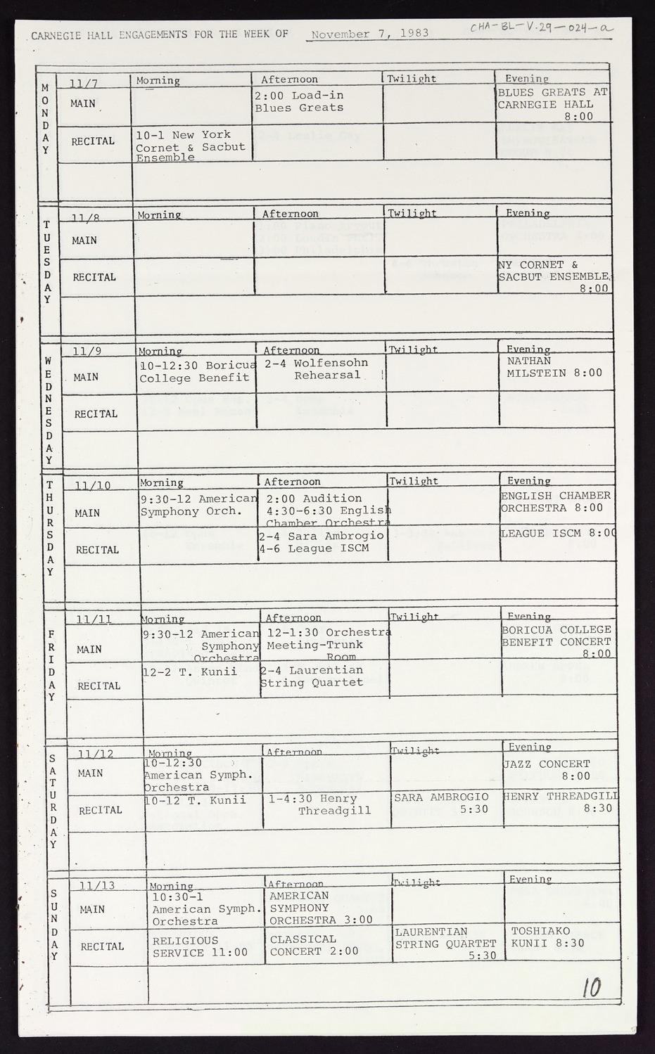 Carnegie Hall Booking Ledger, volume 29, page 24a