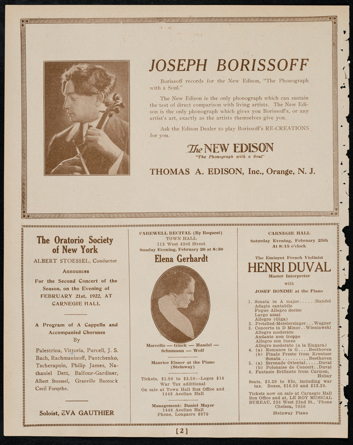 Josef Borissoff, Violin, February 15, 1922, program page 2
