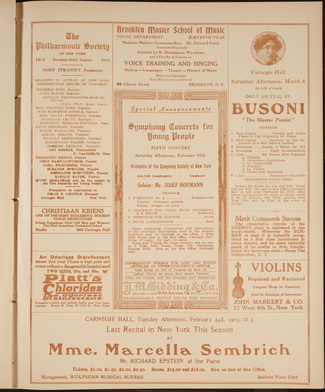 New York Philharmonic, February 11, 1915, program page 9