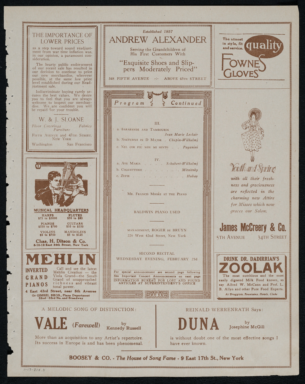 Issay Mitnitzky, Violin, January 17, 1921, program page 7