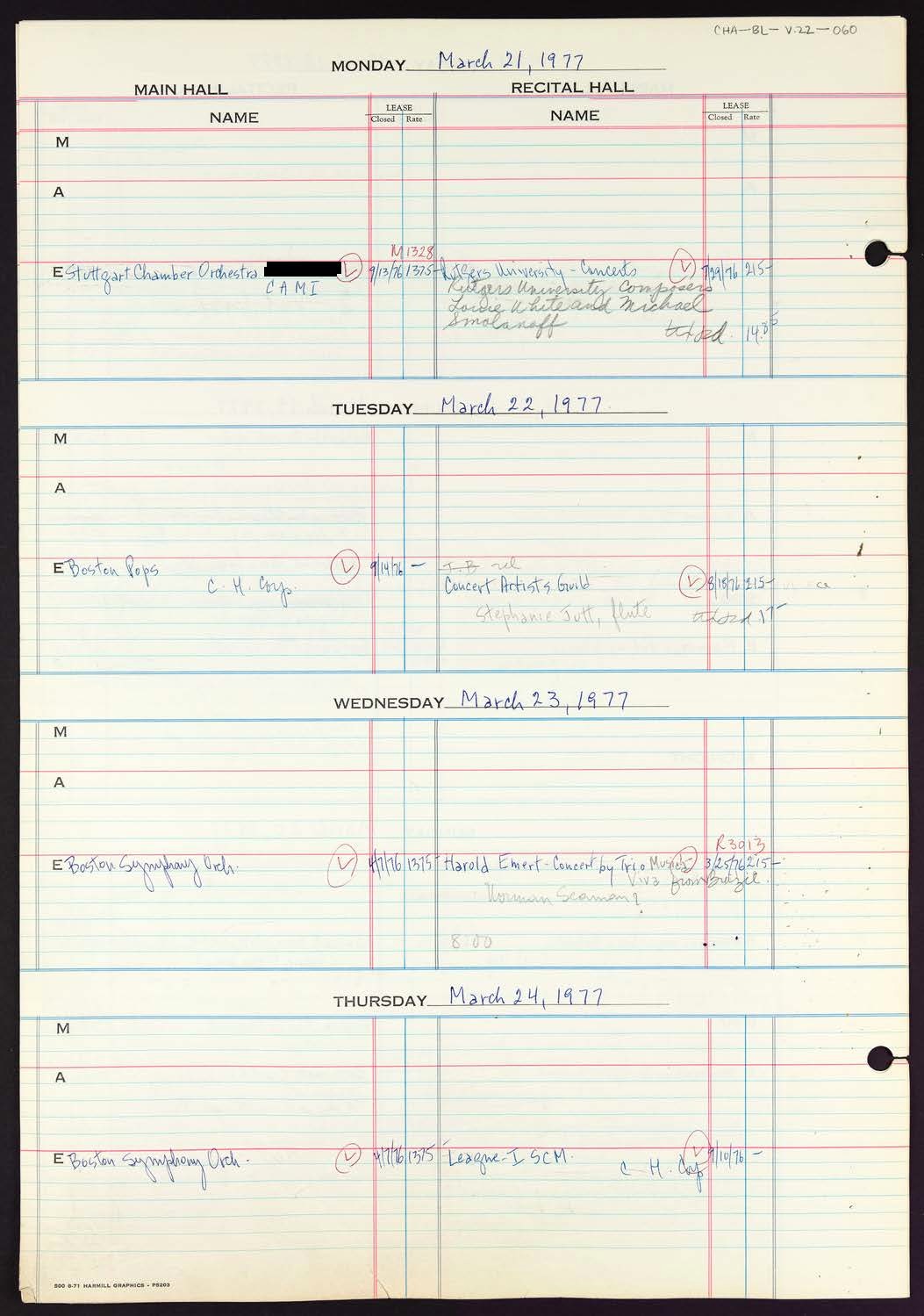 Carnegie Hall Booking Ledger, volume 22, page 60