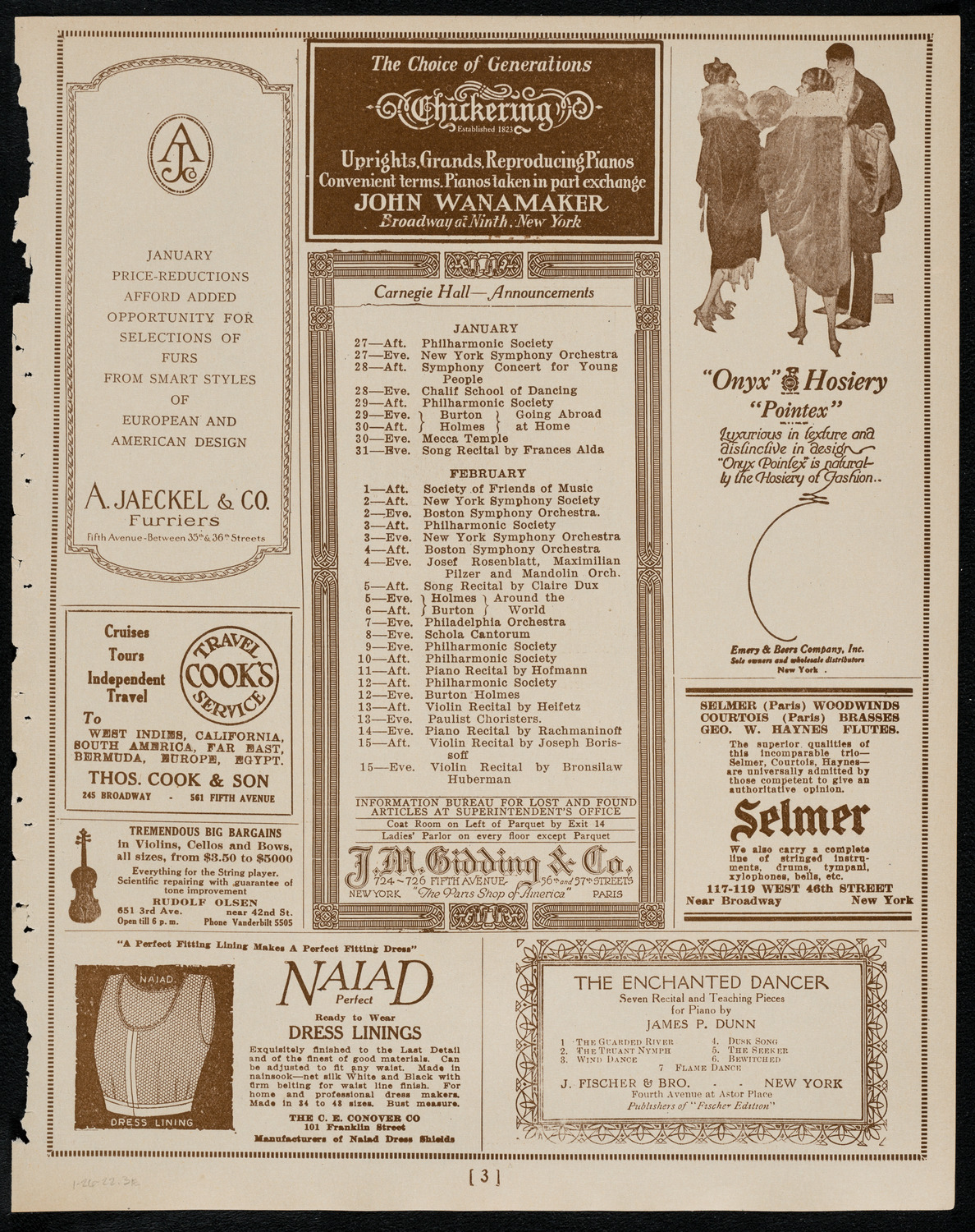 New York Philarmonic, January 26, 1922, program page 3