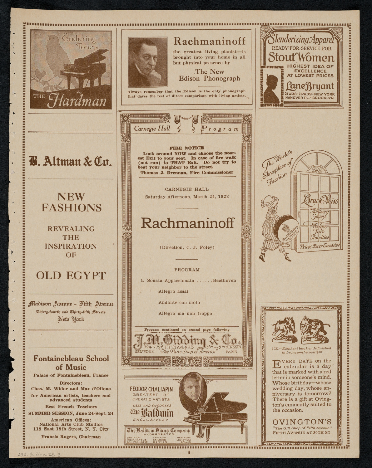 Sergei Rachmaninoff, Piano, March 24, 1923, program page 5