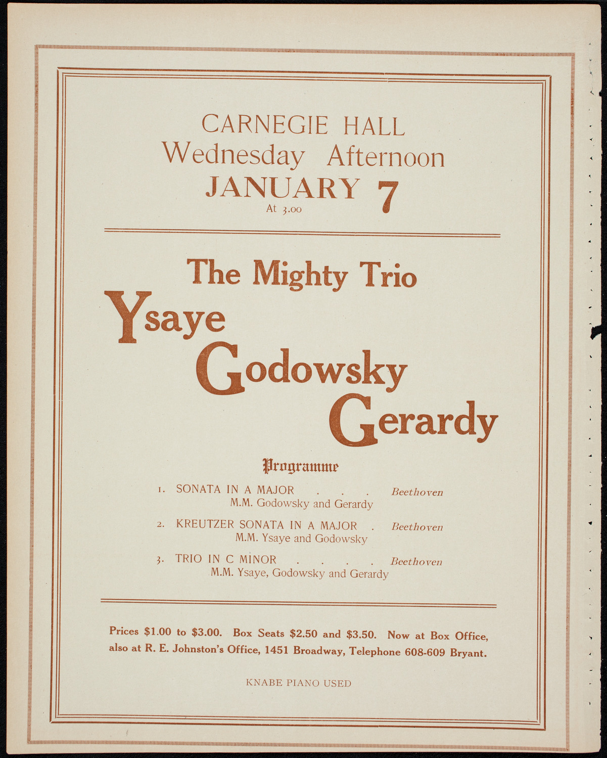 Fritz Kreisler, Violin, January 3, 1914, program page 10
