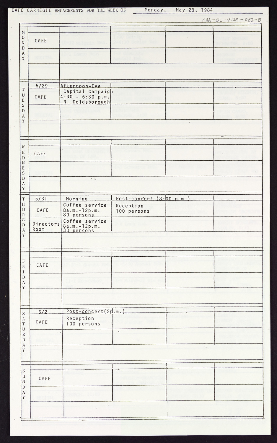 Carnegie Hall Booking Ledger, volume 29, page 82b