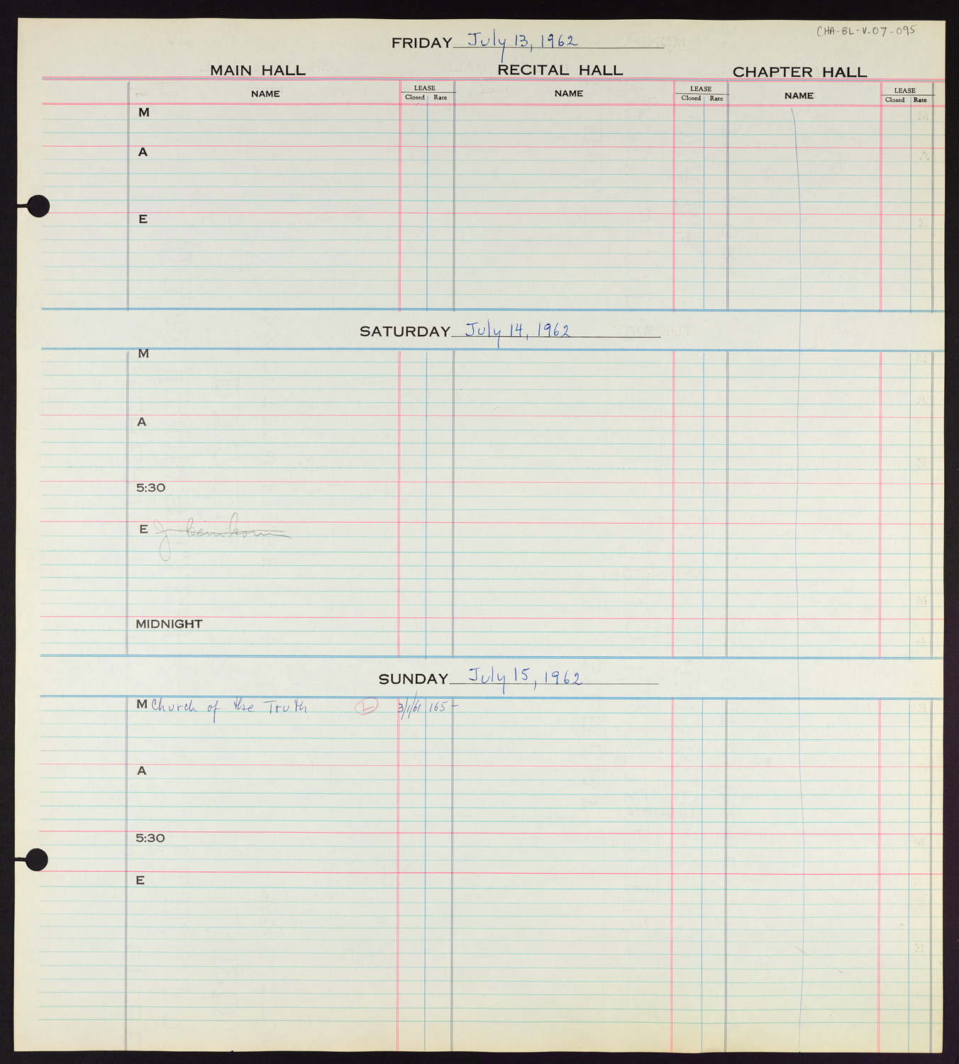 Carnegie Hall Booking Ledger, volume 7, page 95