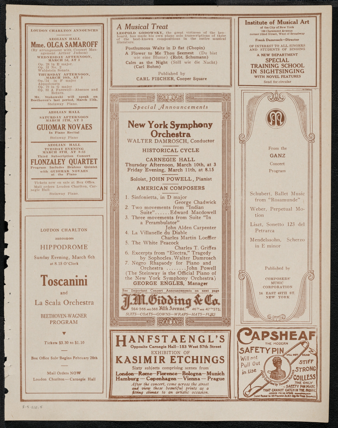 New York Philharmonic, March 5, 1921, program page 9