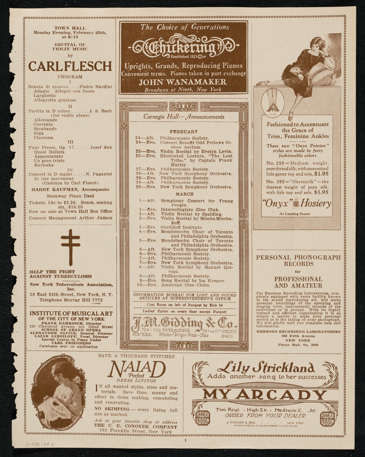 Freiheit Gesang Verein, February 23, 1924, program page 3